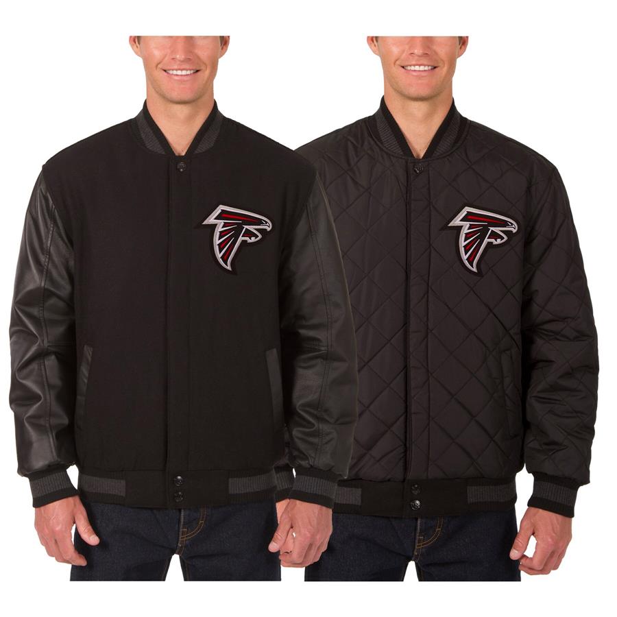 Atlanta Falcons JH Design Wool & Leather Reversible Jacket with Embroidered Logos - Black