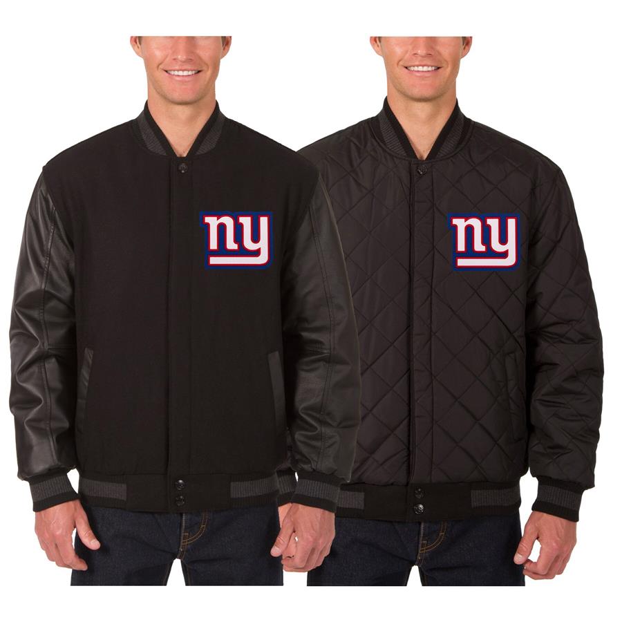 New York Giants JH Design Wool & Leather Reversible Jacket with Embroidered Logos - Black