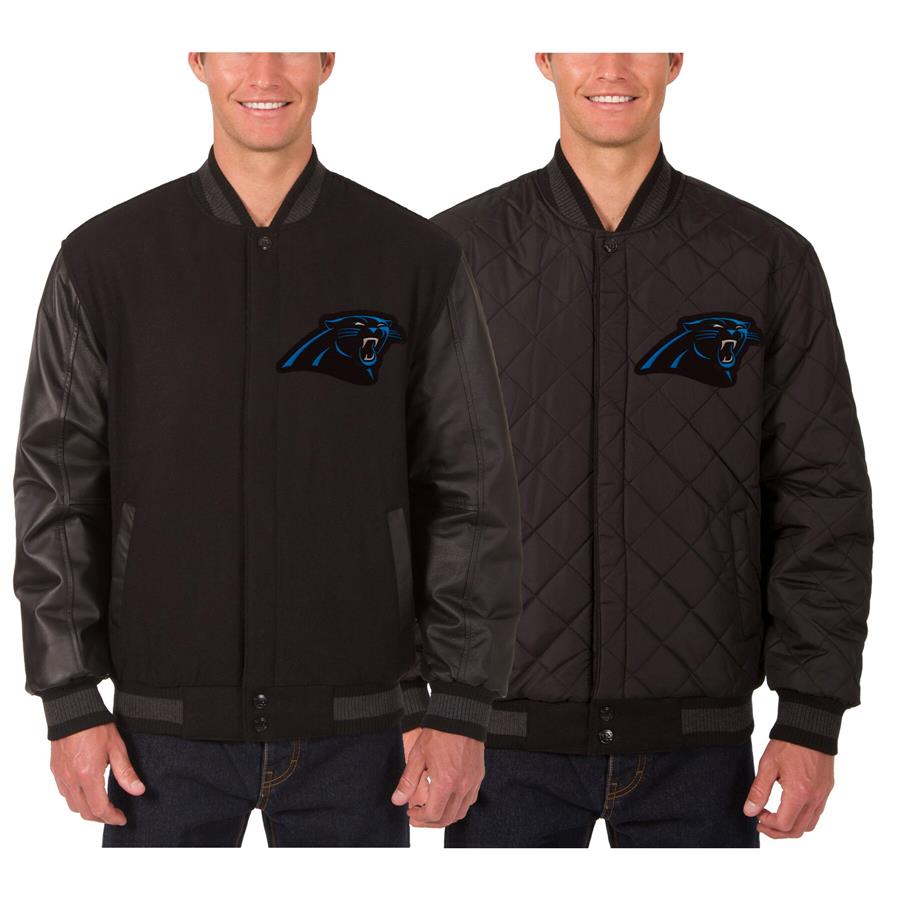 Carolina Panthers JH Design Wool & Leather Reversible Jacket with Embroidered Logos - Black