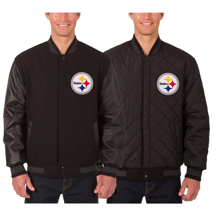 Pittsburgh Steelers JH Design Wool & Leather Reversible Jacket with Embroidered Logos - Black