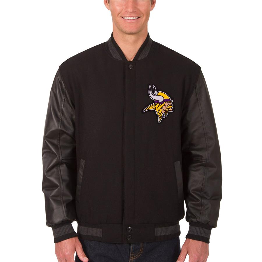 Minnesota Vikings JH Design Wool & Leather Reversible Jacket with Embroidered Logos - Black