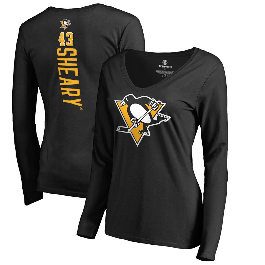 Conor Sheary Pittsburgh Penguins Fanatics Branded Women's Backer Name & Number Long Sleeve V-Neck T-Shirt - Black