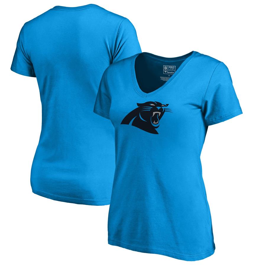 Carolina Panthers NFL Pro Line by Fanatics Branded Women's Primary Logo V-Neck T-Shirt - Blue