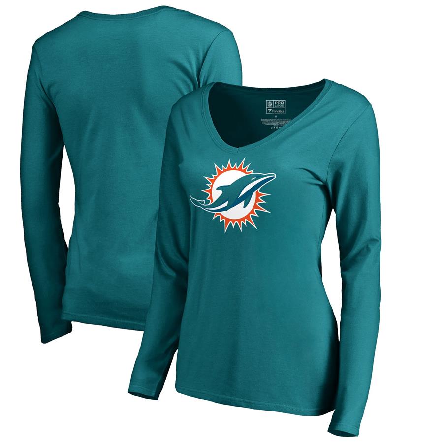 Женская футболка с V-вырезом Miami Dolphins NFL Pro Line by Fanatics Branded Primary Logo Long-Sleeve (бирюзовый)