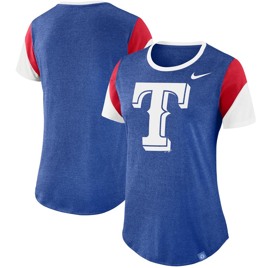 Texas Rangers Nike Women's Sleeve Stripes Tri-Blend T-Shirt - Heathered Royal