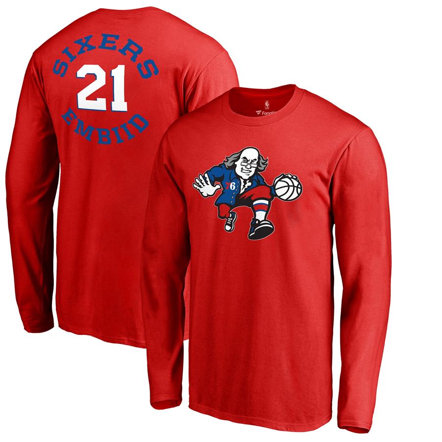 Joel Embiid Philadelphia 76ers Fanatics Branded Round About Name & Number Long Sleeve T-Shirt - Red