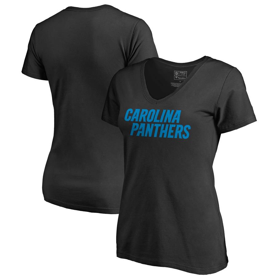Carolina Panthers NFL Pro Line by Fanatics Branded Women's Wordmark V-Neck T-Shirt - Black