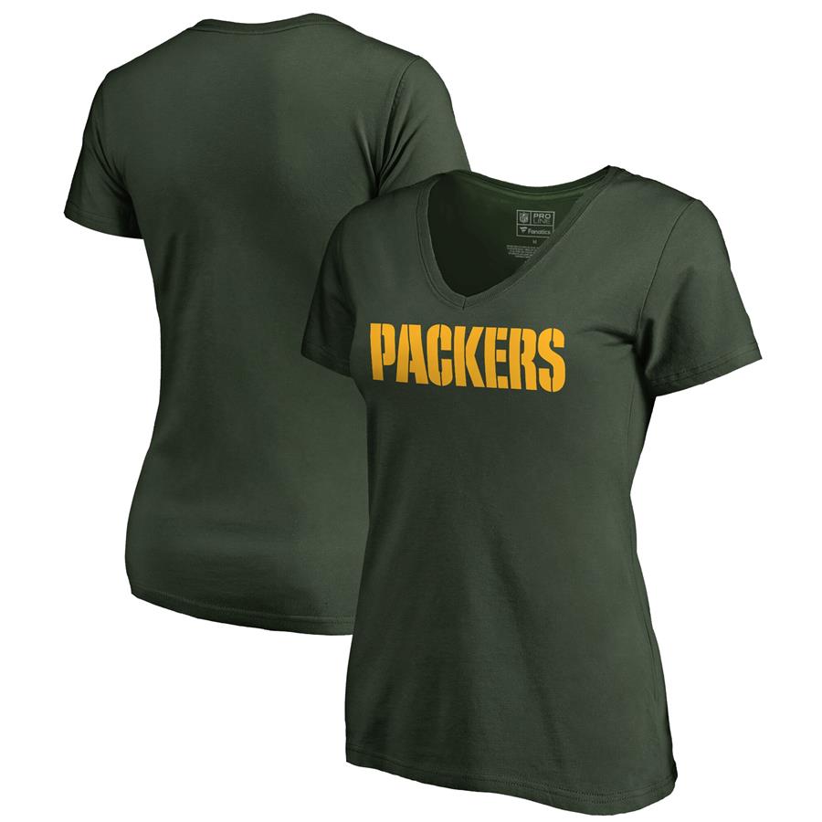 Green Bay Packers NFL Pro Line by Fanatics Branded Women's Wordmark V-Neck T-Shirt - Green