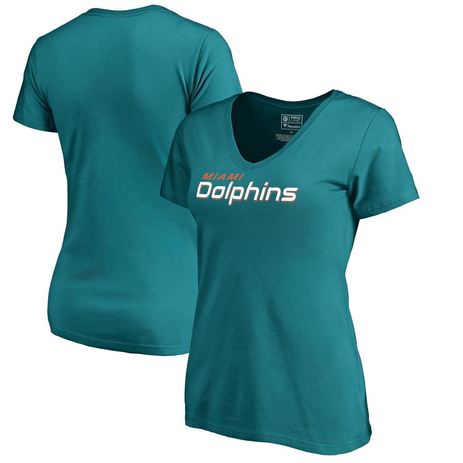 Женская футболка с V-вырезом Miami Dolphins NFL Pro Line by Fanatics Branded Wordmark (бирюзовый)