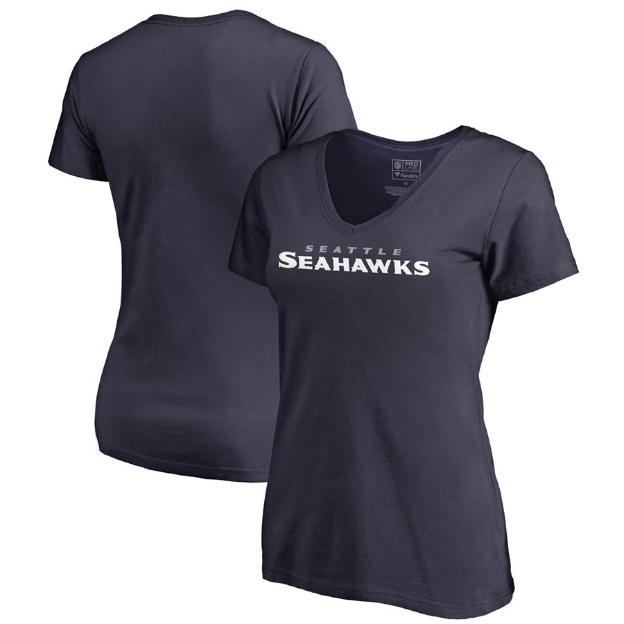 Seattle Seahawks NFL Pro Line by Fanatics Branded Women's Wordmark V-Neck T-Shirt - College Navy