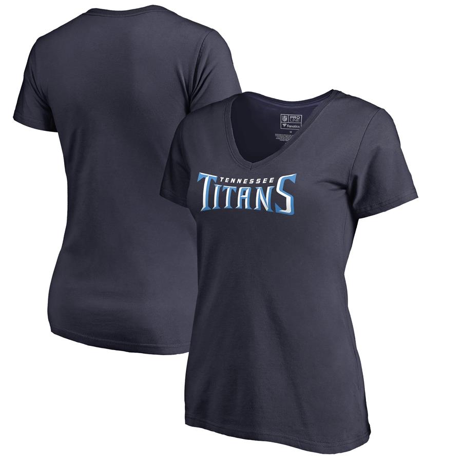 Tennessee Titans NFL Pro Line by Fanatics Branded Women's Wordmark V-Neck T-Shirt - Navy
