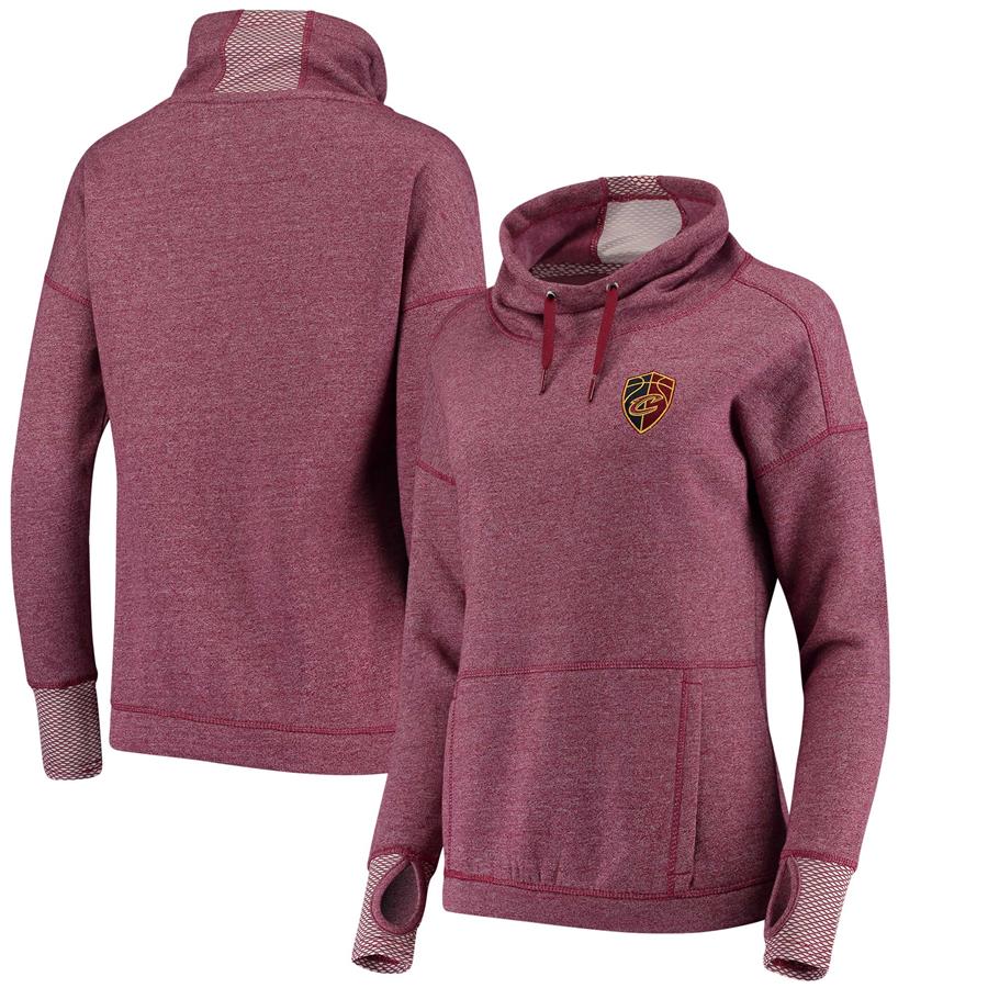 Cleveland Cavaliers Antigua Women's Snap Cowl Neck Pullover Sweatshirt - Heathered Wine