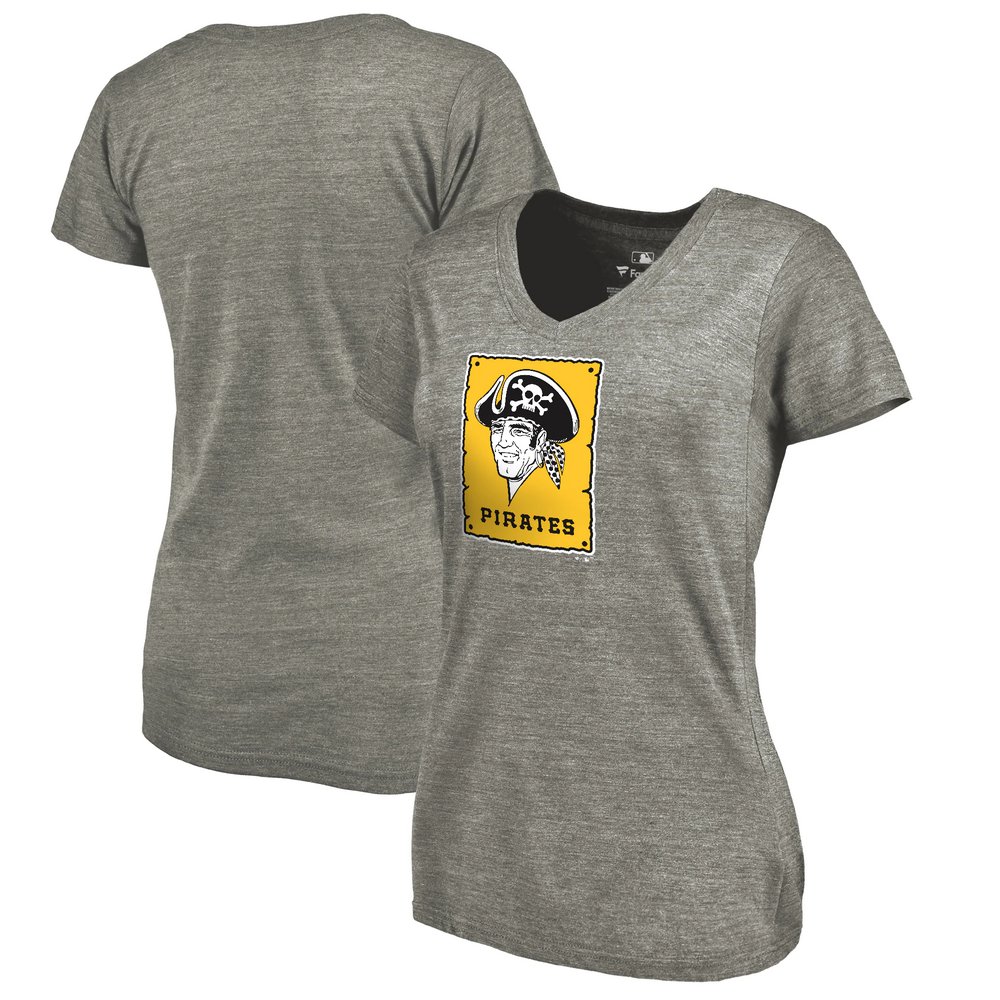 Pittsburgh Pirates Fanatics Branded Women's Cooperstown Collection Forbes Tri-Blend V-Neck T-Shirt - Ash