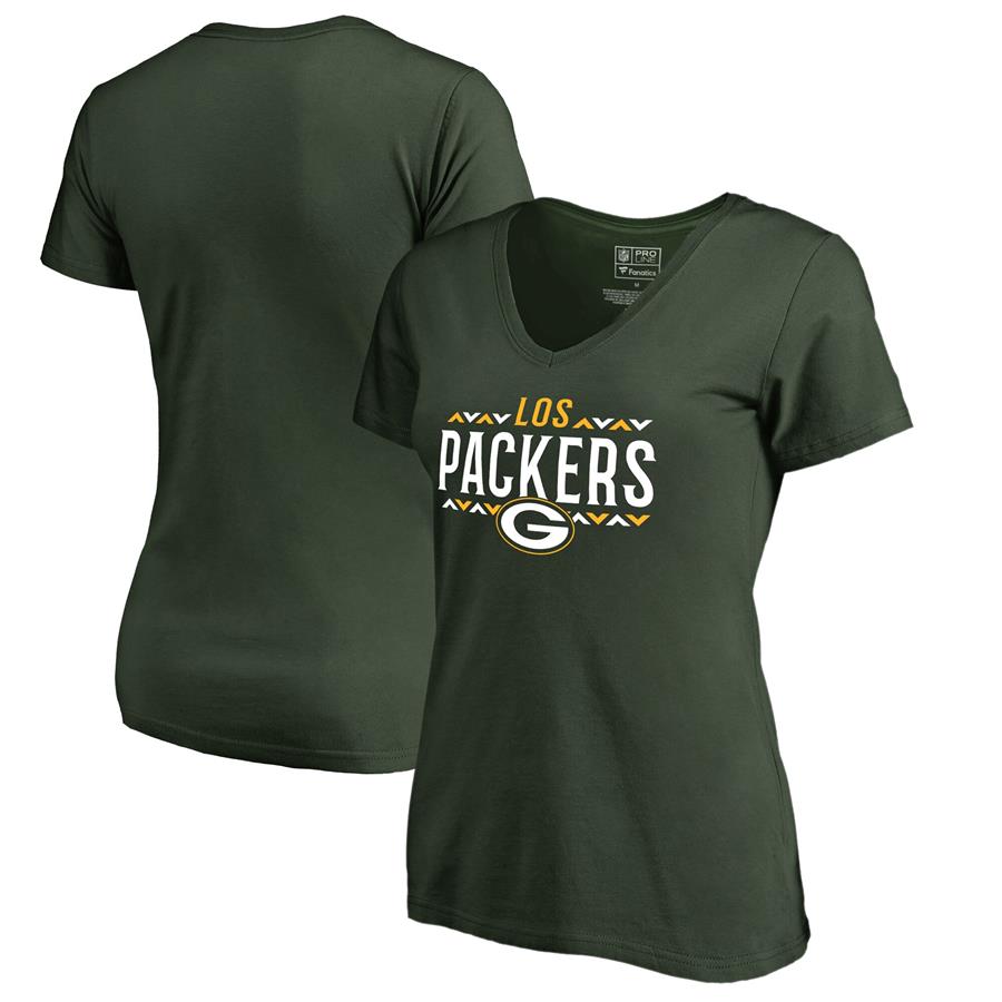 Green Bay Packers NFL Pro Line by Fanatics Branded Women's Arriba V-Neck T-Shirt - Green