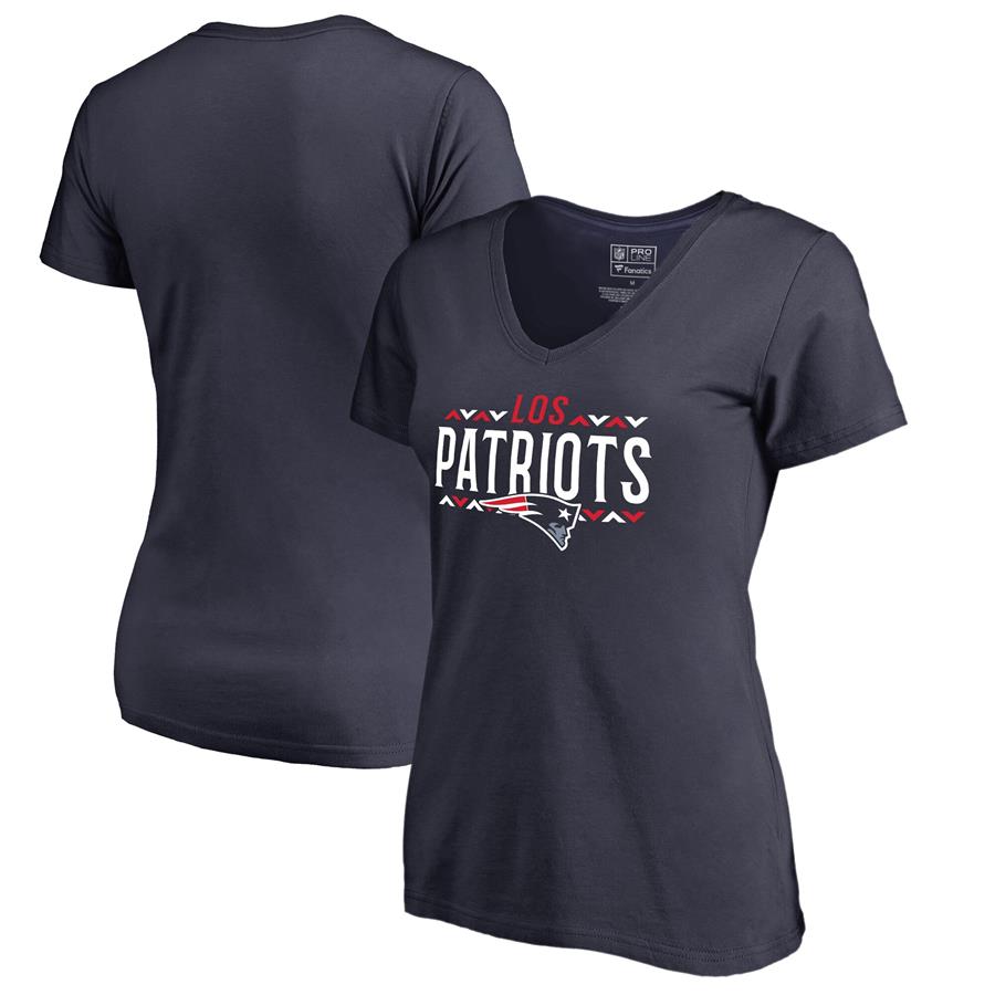 New England Patriots NFL Pro Line by Fanatics Branded Women's Arriba V-Neck T-Shirt - Navy