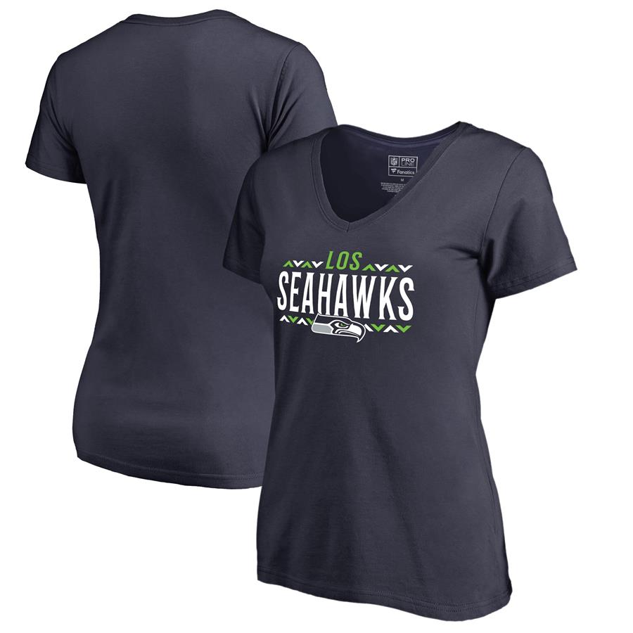 Seattle Seahawks NFL Pro Line by Fanatics Branded Women's Arriba V-Neck T-Shirt - College Navy