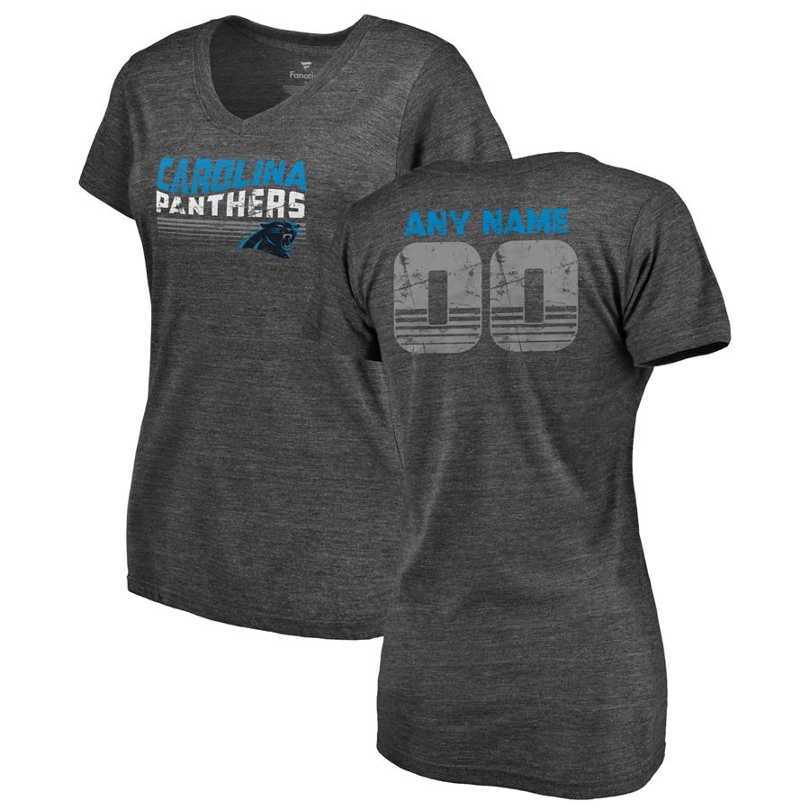 Carolina Panthers NFL Pro Line by Fanatics Branded Women's Personalized Retro Tri-Blend V-Neck T-Shirt - Black