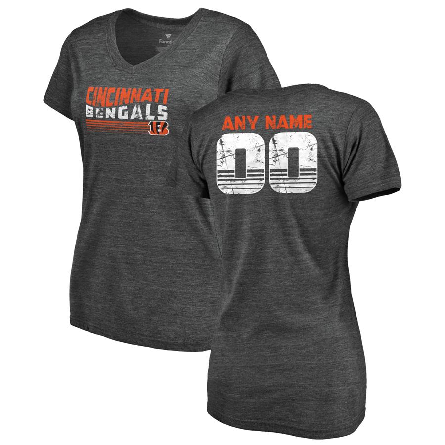 Cincinnati Bengals NFL Pro Line by Fanatics Branded Women's Personalized Retro Tri-Blend V-Neck T-Shirt - Black