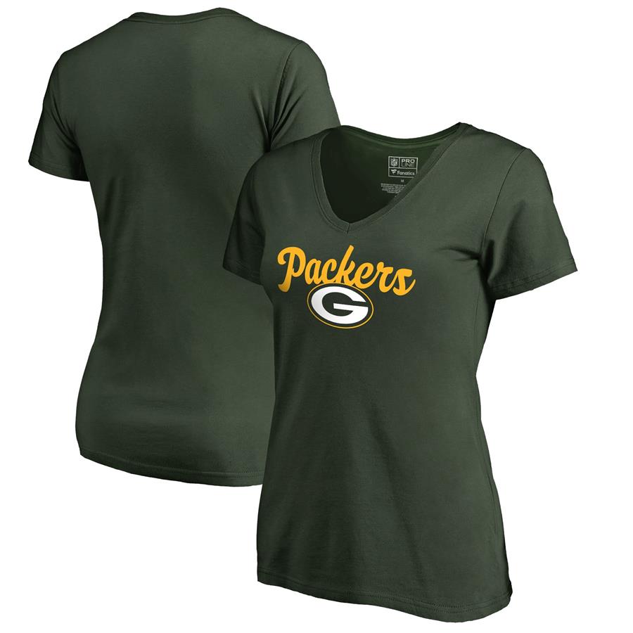 Green Bay Packers NFL Pro Line by Fanatics Branded Women's Freehand V-Neck T-Shirt - Green