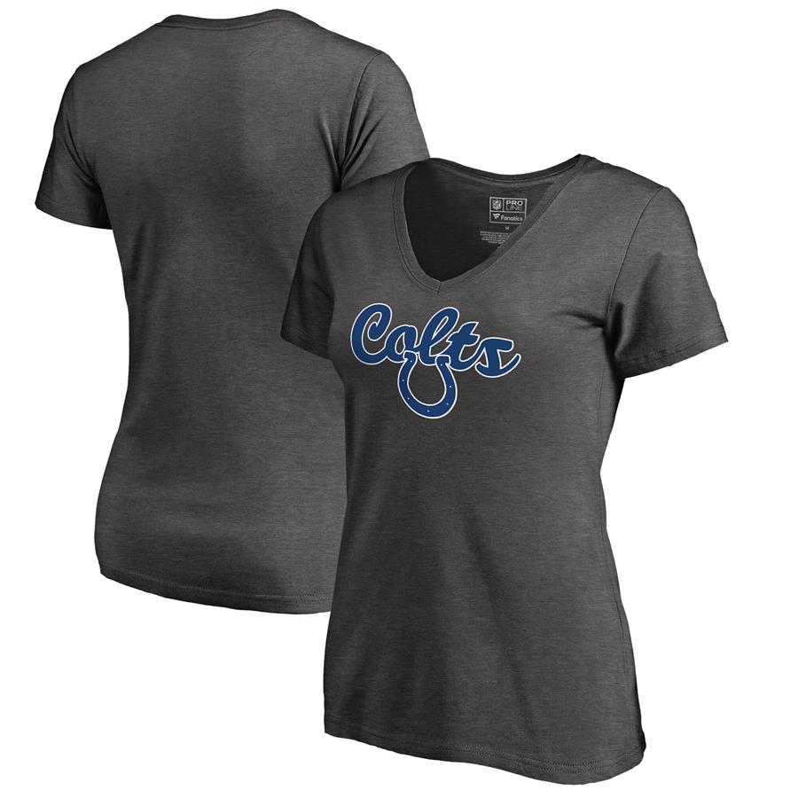 Indianapolis Colts NFL Pro Line by Fanatics Branded Women's Freehand V-Neck T-Shirt - Dark Heathered Gray