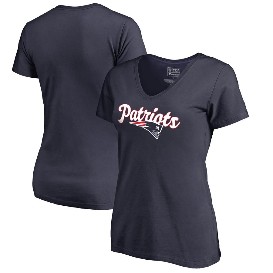 New England Patriots NFL Pro Line by Fanatics Branded Women's Freehand V-Neck T-Shirt - Navy