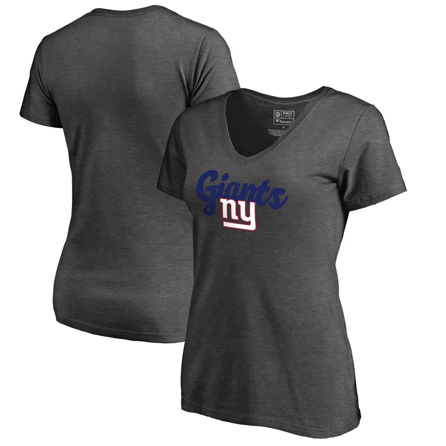 New York Giants NFL Pro Line by Fanatics Branded Women's Freehand V-Neck T-Shirt - Dark Heathered Gray