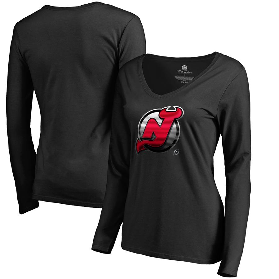 Женский лонгслив с V-вырезом New Jersey Devils Fanatics Branded Midnight Mascot (чёрный)