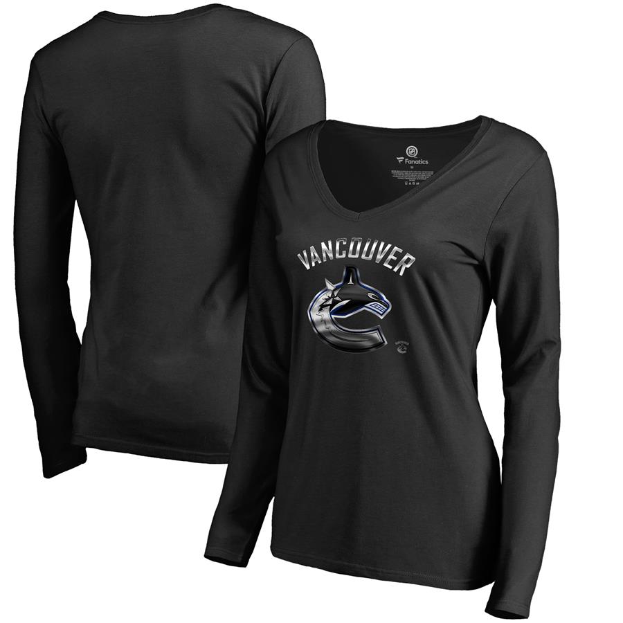 Vancouver Canucks Fanatics Branded Women's Midnight Mascot Long Sleeve V-Neck T-Shirt - Black