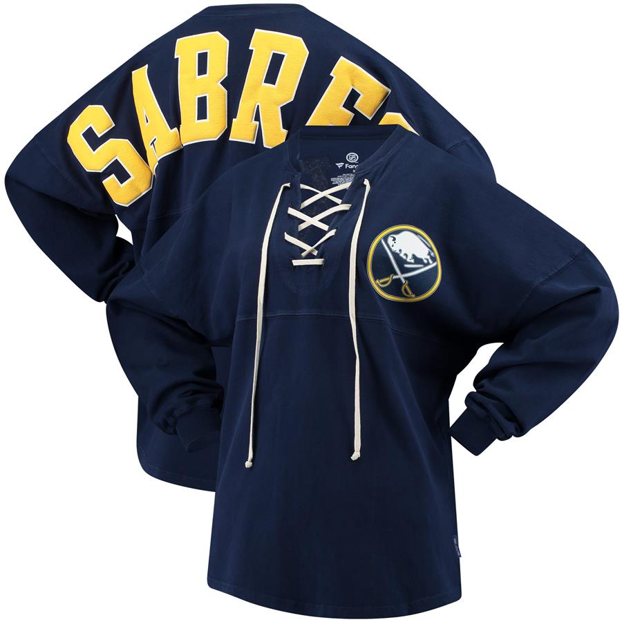 Buffalo Sabres Fanatics Branded Women's Lace Up Long Sleeve Spirit T-Shirt - Navy