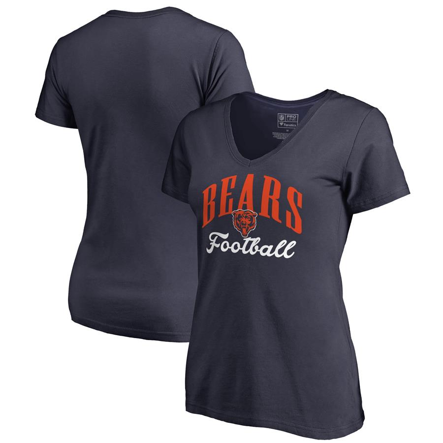 Chicago Bears NFL Pro Line by Fanatics Branded Women's Victory Script V-Neck T-Shirt -Navy