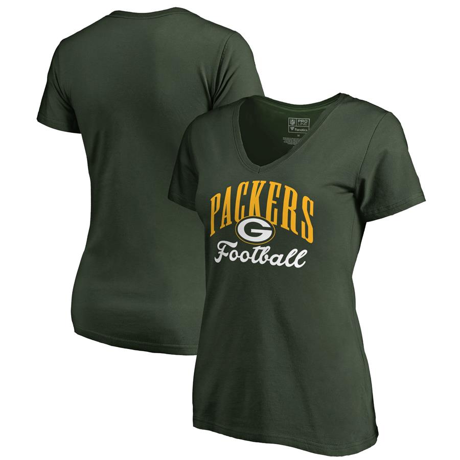 Green Bay Packers NFL Pro Line by Fanatics Branded Women's Victory Script V-Neck T-Shirt -Green