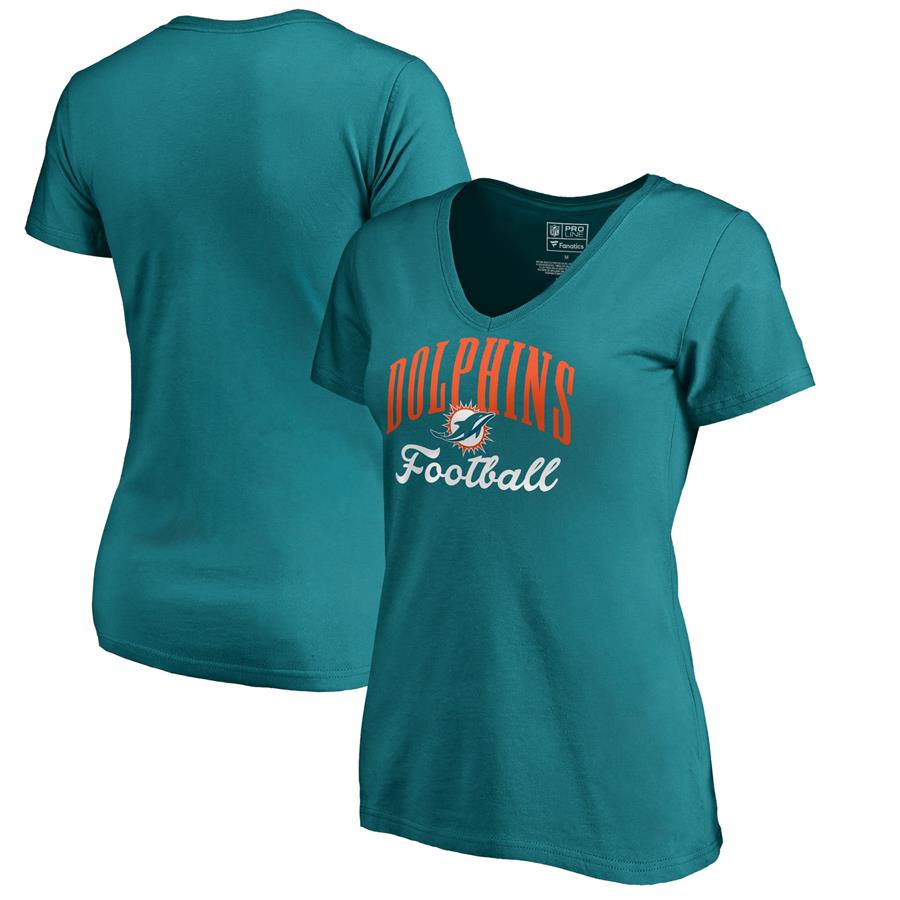 Женская футболка с V-вырезом Miami Dolphins NFL Pro Line by Fanatics Branded Victory Script -Aqua