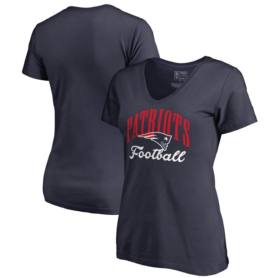 New England Patriots NFL Pro Line by Fanatics Branded Women's Victory Script V-Neck T-Shirt -Navy