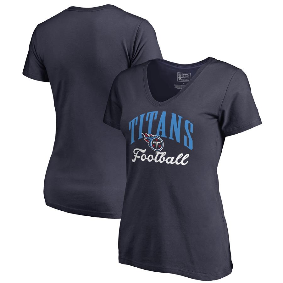 Tennessee Titans NFL Pro Line by Fanatics Branded Women's Victory Script V-Neck T-Shirt -Navy