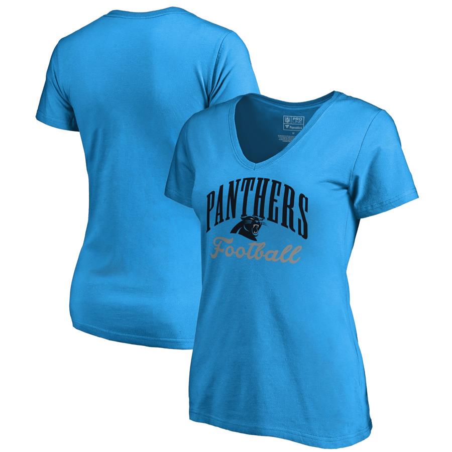 Carolina Panthers NFL Pro Line by Fanatics Branded Women's Victory Script V-Neck T-Shirt - Blue