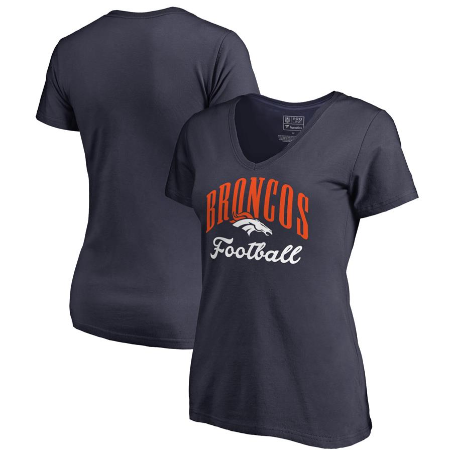 Denver Broncos NFL Pro Line by Fanatics Branded Women's Victory Script V-Neck T-Shirt -Navy