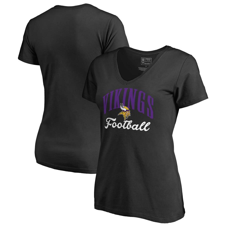 Minnesota Vikings NFL Pro Line by Fanatics Branded Women's Victory Script V-Neck T-Shirt -Black