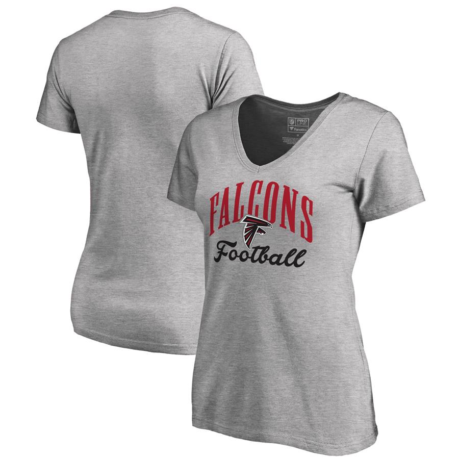 Atlanta Falcons NFL Pro Line by Fanatics Branded Women's Victory Script V-Neck T-Shirt - Heathered Gray