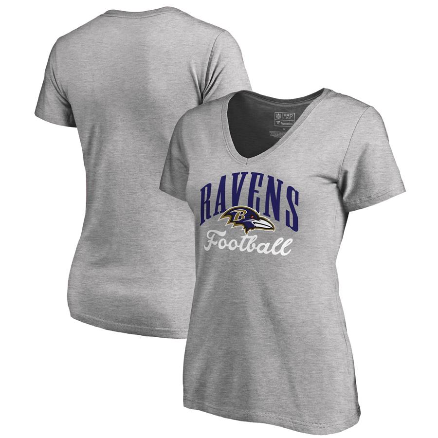 Baltimore Ravens NFL Pro Line by Fanatics Branded Women's Victory Script V-Neck T-Shirt - Heathered Gray