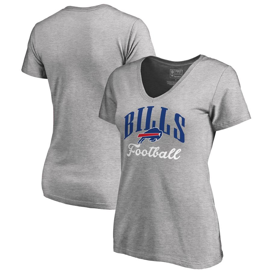 Buffalo Bills NFL Pro Line by Fanatics Branded Women's Victory Script V-Neck T-Shirt - Heathered Gray