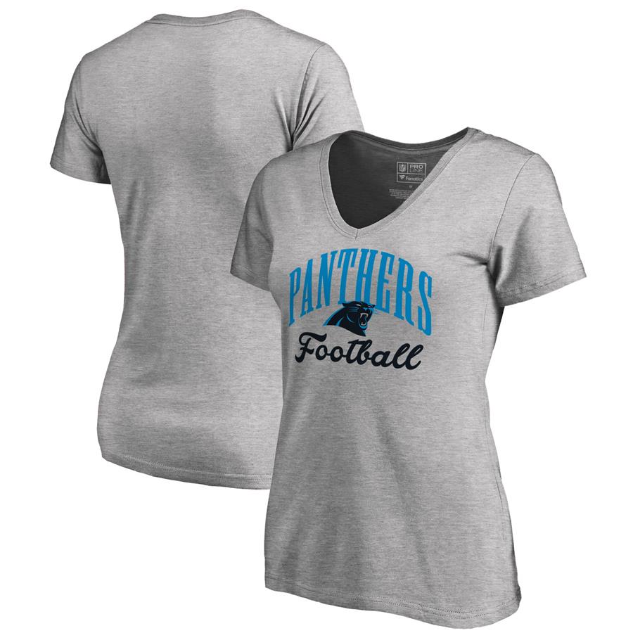 Carolina Panthers NFL Pro Line by Fanatics Branded Women's Victory Script V-Neck T-Shirt - Heathered Gray
