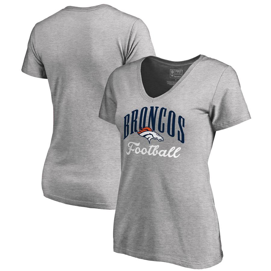 Denver Broncos NFL Pro Line by Fanatics Branded Women's Victory Script V-Neck T-Shirt - Heathered Gray