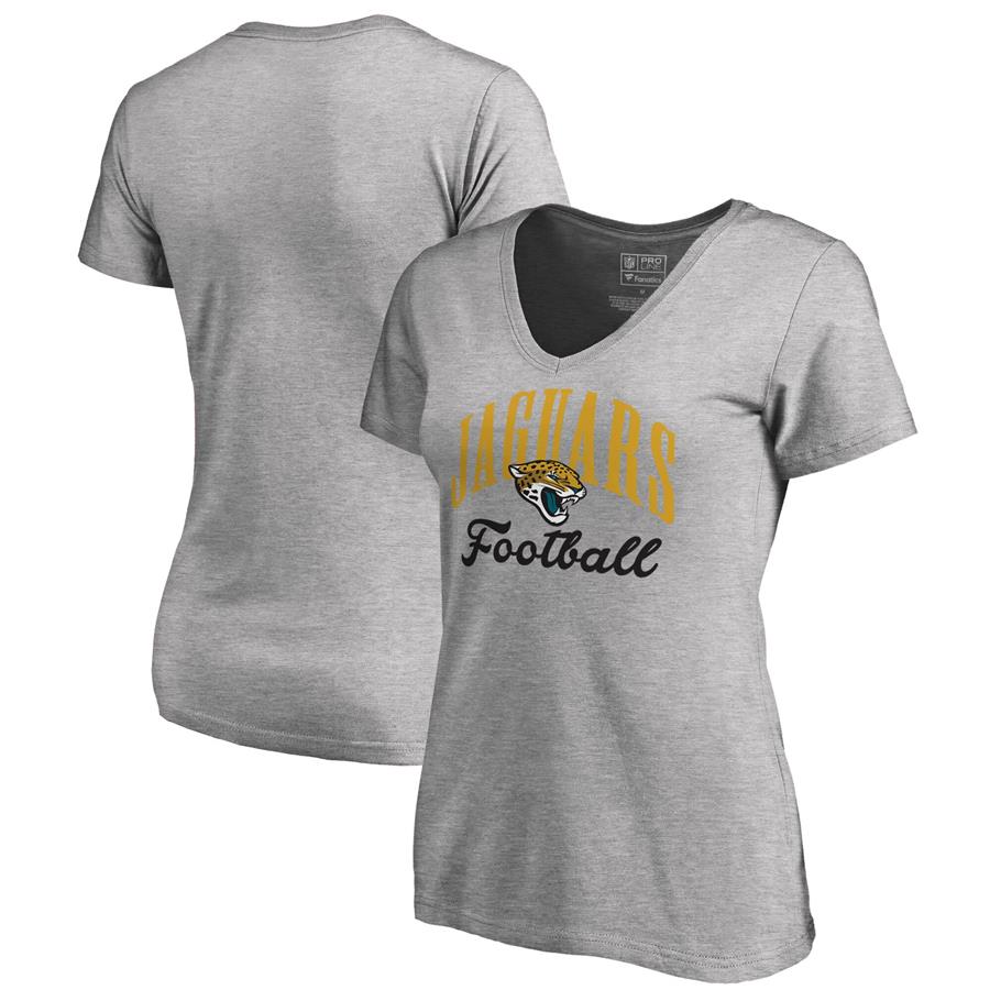 Jacksonville Jaguars NFL Pro Line by Fanatics Branded Women's Victory Script V-Neck T-Shirt - Heathered Gray