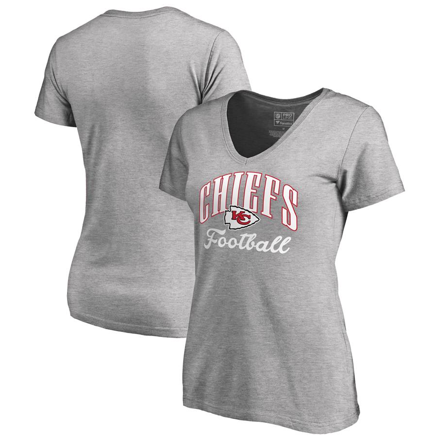 Kansas City Chiefs NFL Pro Line by Fanatics Branded Women's Victory Script V-Neck T-Shirt - Heathered Gray