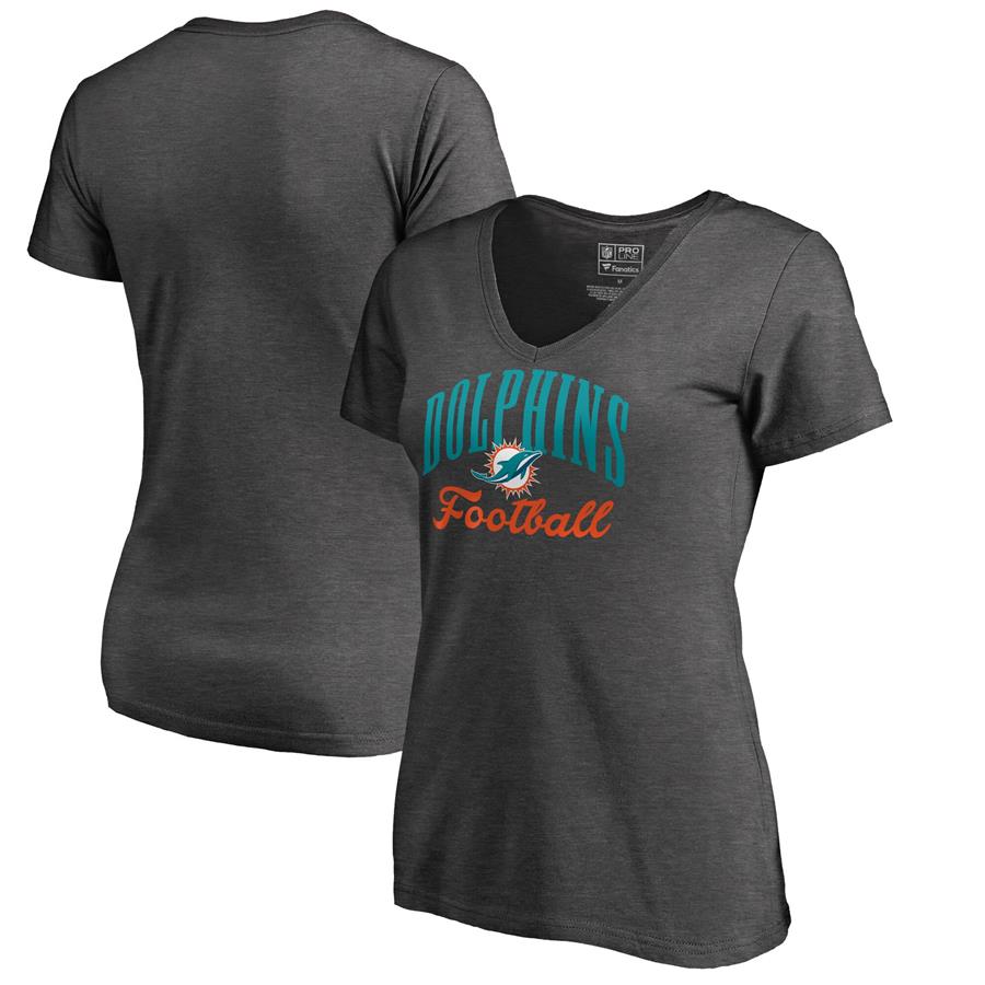 Женская футболка с V-вырезом Miami Dolphins NFL Pro Line by Fanatics Branded Victory Script (серый меланж)