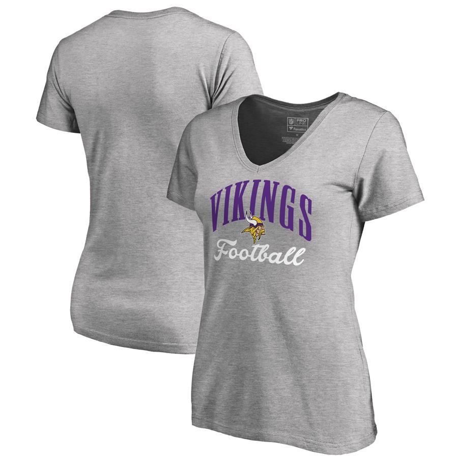 Minnesota Vikings NFL Pro Line by Fanatics Branded Women's Victory Script V-Neck T-Shirt - Heathered Gray