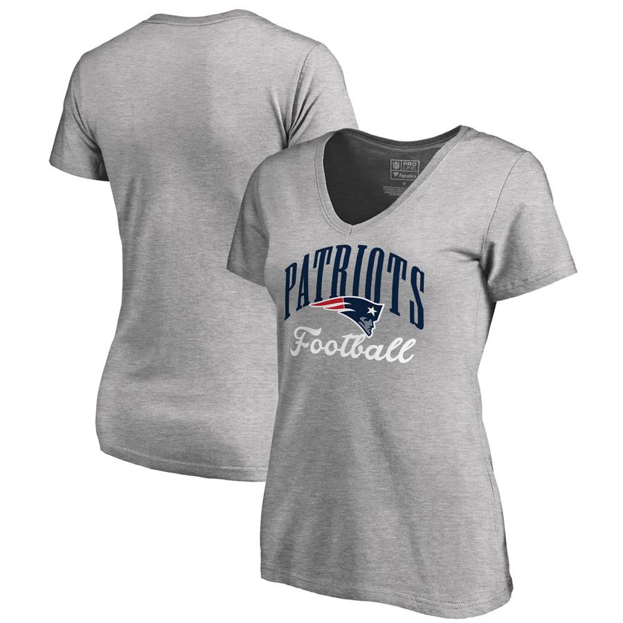 New England Patriots NFL Pro Line by Fanatics Branded Women's Victory Script V-Neck T-Shirt - Heathered Gray