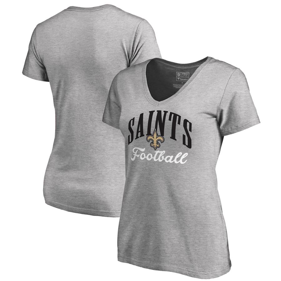 New Orleans Saints NFL Pro Line by Fanatics Branded Women's Victory Script V-Neck T-Shirt - Heathered Gray