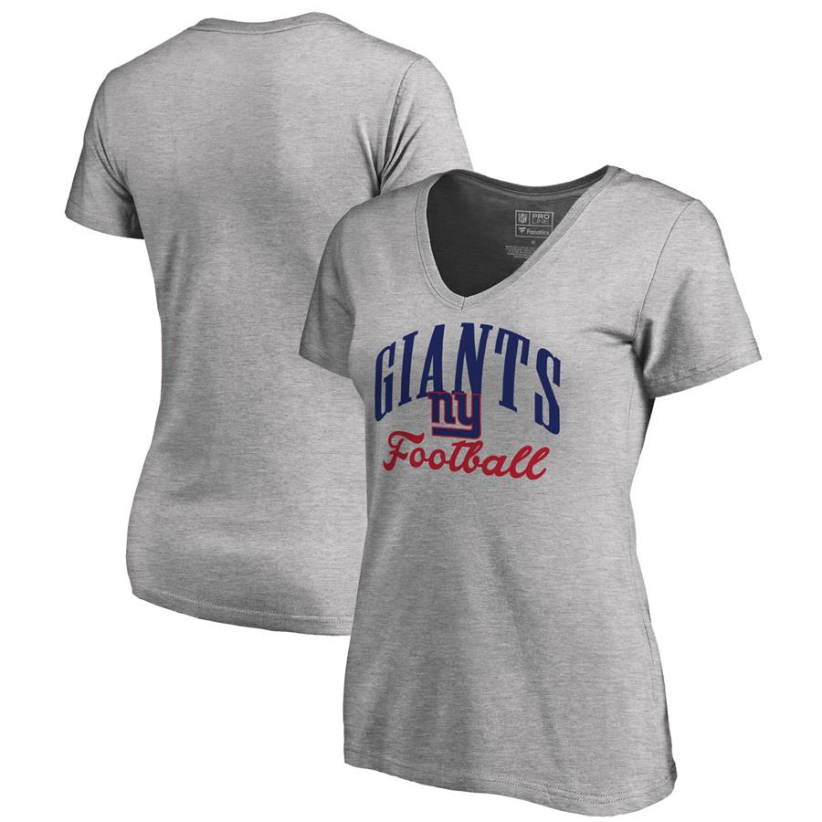 New York Giants NFL Pro Line by Fanatics Branded Women's Victory Script V-Neck T-Shirt - Heathered Gray