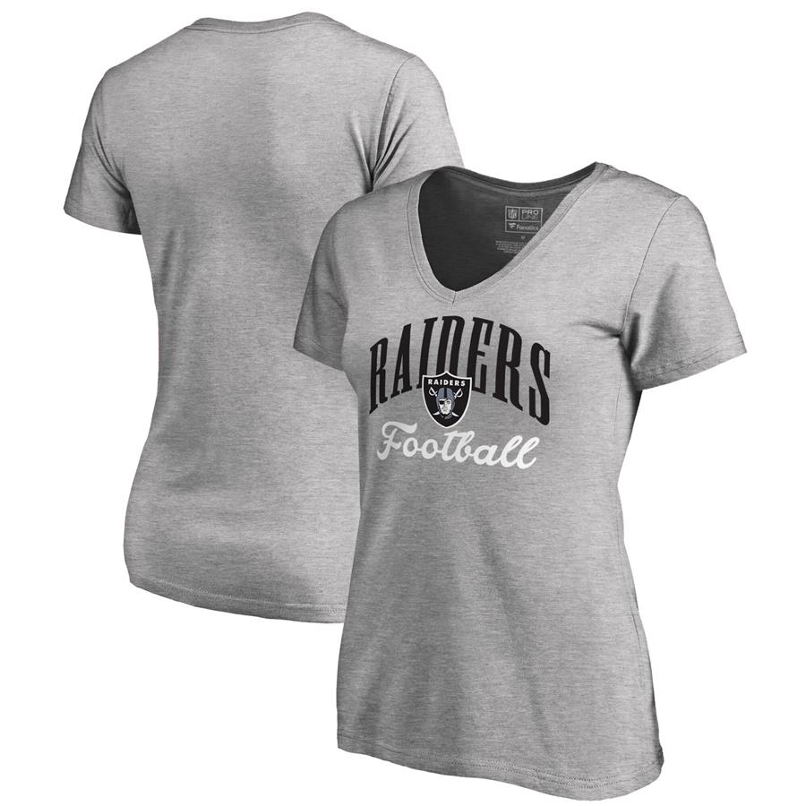 Las Vegas Raiders NFL Pro Line by Fanatics Branded Women's Victory Script V-Neck T-Shirt - Heathered Gray